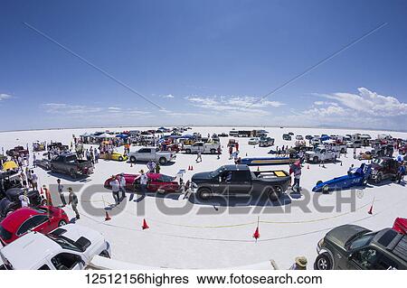 Various car classes stage at starting line on Bonneville Salt Flats for attempted speed records during Bonneville Speed Week 2017; Wendover, Utah, United States of America View Large Photo Image Stock Photograph - Various car classes stage at starting line on Bonneville Salt Flats for attempted speed records during Bonneville Speed Week 2017; Wendover, Utah, United States of America. Fotosearch