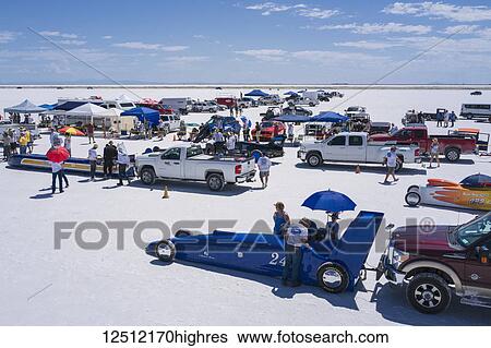Various car classes stage at starting line on Bonneville Salt Flats for attempted speed records during Bonneville Speed Week 2017; Wendover, Utah, United States of America View Large Photo Image Stock Photograph - Various car classes stage at starting line on Bonneville Salt Flats for attempted speed records during Bonneville Speed Week 2017; Wendover, Utah, United States of America. Fotosearch