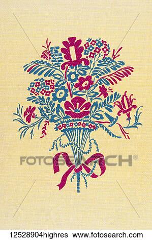 Stock Photograph - Vase and flowers decoration, from the cover of a 1941 Heritage Press Reprints edition of Through the Looking-Glass and What Alice Found There by Lewis Carroll.. Fotosearch