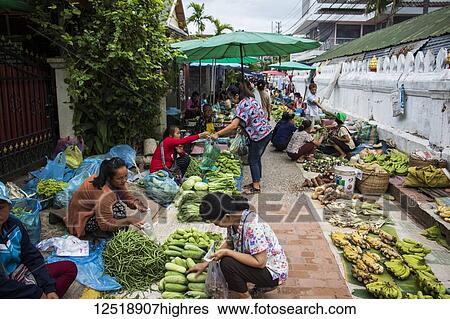 Vegetable vendors at the morning market; Luang Prabang, Luang Prabang, Laos View Large Photo Image Stock Photograph - Vegetable vendors at the morning market; Luang Prabang, Luang Prabang, Laos. Fotosearch