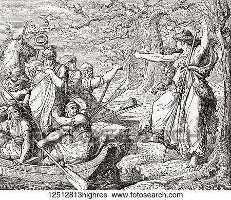 Stock Photograph - Veleda, a priestess and prophet of the Germanic tribe of the Bructeri swearing vengeance on the Roman invaders, 69-70 AD. From Ward and Lock's Illustrated History of the World, published c. 1882.. Fotosearch
