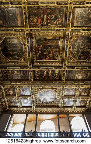 Very ornate gold ceiling with paintings in panels; Florence, Tuscany, Italy View Large Photo Image Stock Photograph - Very ornate gold ceiling with paintings in panels; Florence, Tuscany, Italy. Fotosearch