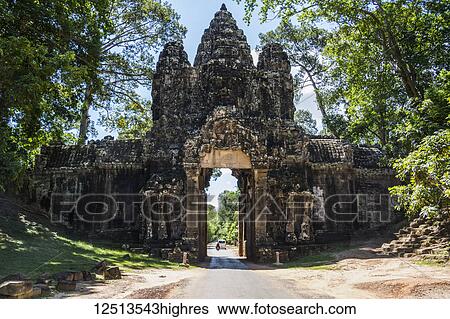 Stock Photograph - Victory Gate, Angkor Thom; Siem Reap, Cambodia. Fotosearch