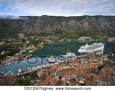 View from Kotor Fortress with a cruise ship in the harbour; Kotor, Monte View Large Photo Image Stock Photograph - View from Kotor Fortress with a cruise ship in the harbour; Kotor, Monte. Fotosearch