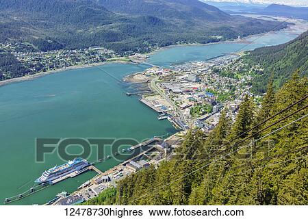 Stock Photograph - View from Mt. Roberts Tramway, transporting visitors 1800 meters above Juneau; Juneau, Alaska, United States of America. Fotosearch