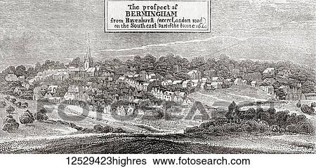 Stock Photograph - View of ancient Birmingham, England in the 17th century. From Old England: A Pictorial Museum, published 1847.. Fotosearch