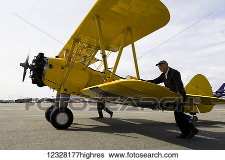 Stock Photograph - Vintage Biplane At The Alaska Airmen's Air Show, Alaska, USA. Fotosearch