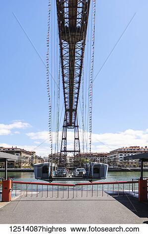 Stock Photograph - Vizcaya Bridge, the first mechanical transporter bridge in the world, viewed from Portugalete side; Portugalete, Vizcaya, Pais Vasco, Spain. Fotosearch