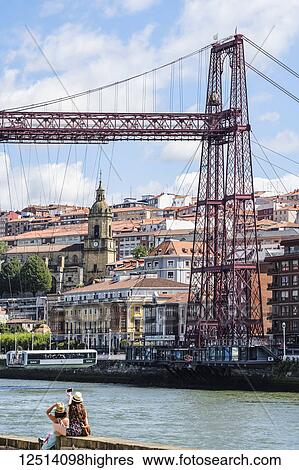 Stock Photograph - Vizcaya Bridge, the first mechanical transporter bridge in the world, viewed from Portugalete side; Portugalete, Vizcaya, Pais Vasco, Spain. Fotosearch