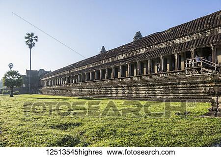 Stock Photograph - West Gallery of the main temple complex of Angkor Wat; Siem Reap, Cambodia. Fotosearch