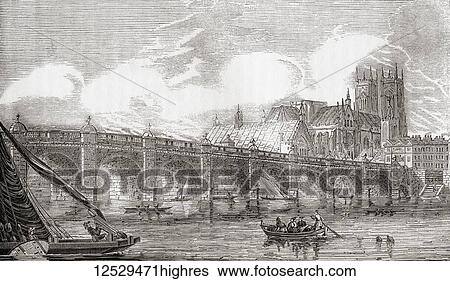 Westminster Bridge, River Thames, London, England. From Old England: A Pictorial Museum, published 1847. View Large Photo Image Stock Photograph - Westminster Bridge, River Thames, London, England. From Old England: A Pictorial Museum, published 1847.. Fotosearch