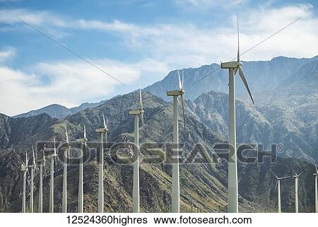Stock Photograph - Wind farm just outside of Palm Springs; California, United States of America. Fotosearch