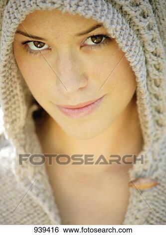 Woman wearing a knit hood View Large Photo Image Stock Photograph - Woman wearing a knit hood. Fotosearch