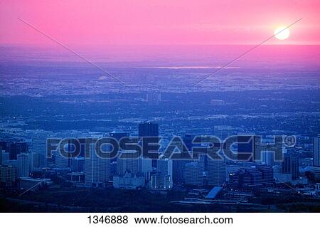Stock Photo - A city at sunrise/sunset. Fotosearch