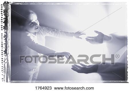 Stock Image - Boy reaches out for Jesus' hands. Fotosearch