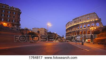Stock Photo - Coliseum cityscape at dusk Rome Italy Europe. Fotosearch
