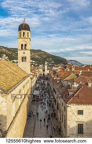 Franciscan Monastery and Bell Tower in the Stradun or main street; Dubrovnik, Dubrovnik-Neretva County, Croatia View Large Photo Image Stock Photograph - Franciscan Monastery and Bell Tower in the Stradun or main street; Dubrovnik, Dubrovnik-Neretva County, Croatia. Fotosearch