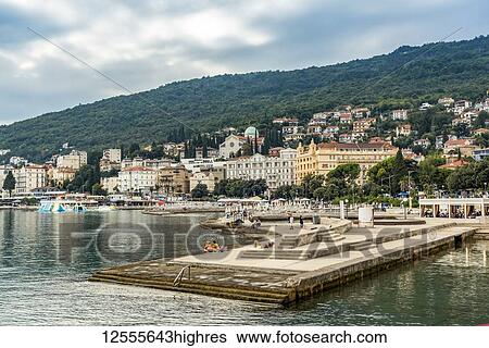 Stock Photograph - Grand buildings in The Lungomare; Opatija, Primorje-Gorski Kotar County, CroatiaNone. Fotosearch