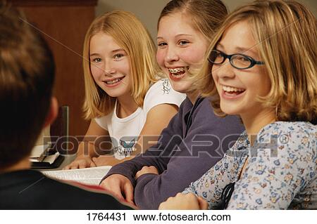 Stock Image - Group of girls smile. Fotosearch
