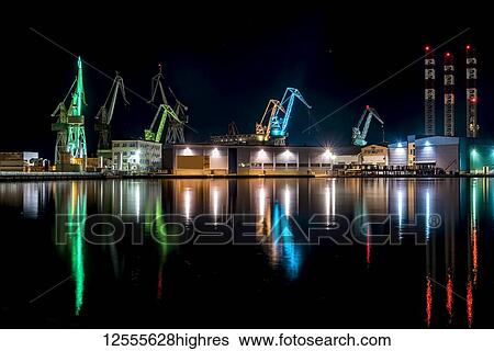 Light design by Dean Skira on shipping cranes at Uljanik Shipyard, Pula harbour; Pula, Istria, Croatia View Large Photo Image Stock Photograph - Light design by Dean Skira on shipping cranes at Uljanik Shipyard, Pula harbour; Pula, Istria, Croatia. Fotosearch