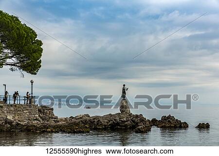 Stock Photograph - Maiden with the Seagull statue; Opatija, Primorje-Gorski Kotar County, Croatia. Fotosearch