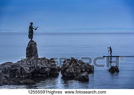 Stock Photograph - Maiden with the Seagull statue; Opatija, Primorje-Gorski Kotar County, Croatia. Fotosearch
