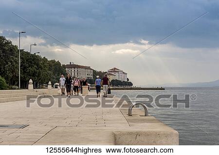 Nova Riva where the Sea Organ, an architectural sound art object, is located; Zadar, Croatia View Large Photo Image Stock Photograph - Nova Riva where the Sea Organ, an architectural sound art object, is located; Zadar, Croatia. Fotosearch