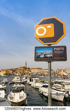 Stock Photograph - Panoramic view of Rovinj harbour with its picturesque Venetian style facades; Rovinj, Croatia. Fotosearch