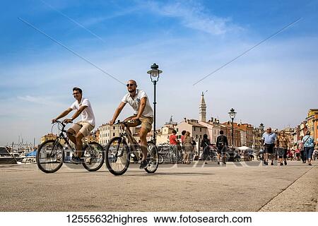 Stock Photograph - Panoramic view of Rovinj harbour with its picturesque Venetian style facades; Rovinj, Croatia. Fotosearch