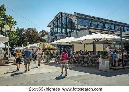 Stock Photograph - Pula Central Market, an art nouveau iron and glass covered market from 1903; Pula, Istria, Croatia. Fotosearch