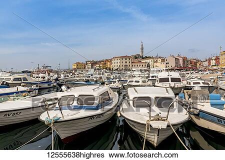 Rovinj harbour with its picturesque Venetian style facades; Rovinj, Croatia View Large Photo Image Stock Photograph - Rovinj harbour with its picturesque Venetian style facades; Rovinj, Croatia. Fotosearch