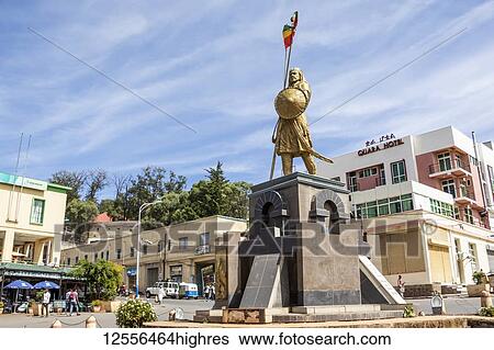 Stock Photograph - Statue of Emperor Tewodros on the Piazza; Gondar, Amhara Region, Ethiopia. Fotosearch