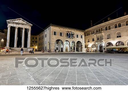 Stock Photograph - Temple of Augustus and Town Hall; Pula, Istria, Croatia. Fotosearch
