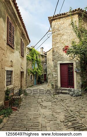 Stock Photograph - The picturesque medieval town given over to artists known as Groznjan; Groznjan, Istria, Croatia. Fotosearch