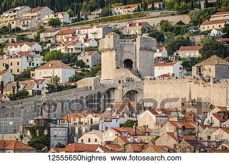 Stock Photograph - View of Fort Minceta and the City Walls; Dubrovnik, Dubrovnik-Neretva County, Croatia. Fotosearch