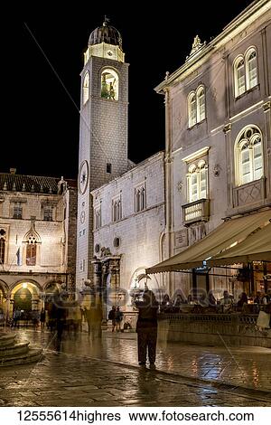 View of the Sponza Palace and the City Bell Tower at night; Dubrovnik, Dubrovnik-Neretva County, Croatia View Large Photo Image Stock Photograph - View of the Sponza Palace and the City Bell Tower at night; Dubrovnik, Dubrovnik-Neretva County, Croatia. Fotosearch