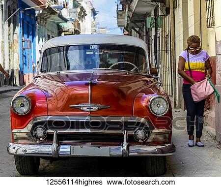 Stock Photograph - Vintage car on the streets of Havana; Havana, Cuba. Fotosearch