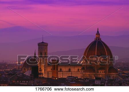 Stock Photograph - Duomo at dusk Florence Tuscany Italy. Fotosearch