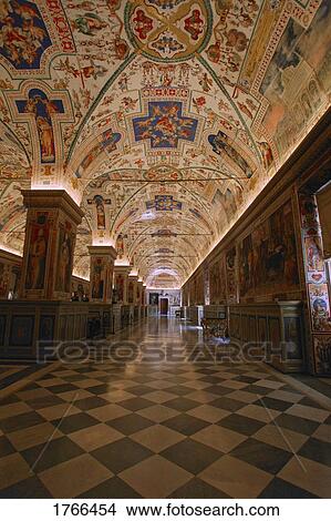 Picture - Hallway of Library at The Vatican Museum Vatican City Rome Italy . Fotosearch