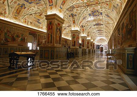 Stock Photography - Hallway of Library at The Vatican Museum Vatican City Rome Italy . Fotosearch