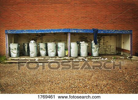 A group of garbage cans View Large Photo Image Stock Image - A group of garbage cans. Fotosearch
