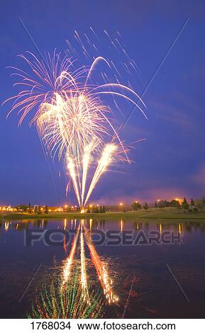 Fireworks display On Canada Day Sherwood Park Alberta Canada View Large Photo Image Picture - Fireworks display On Canada Day Sherwood Park Alberta Canada. Fotosearch