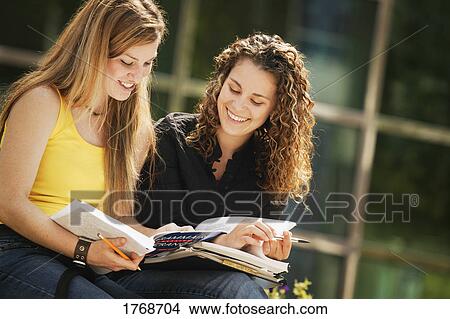 Girls work together on their school work View Large Photo Image Picture - Girls work together on their school work. Fotosearch
