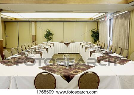Prepared conference table View Large Photo Image Stock Photo - Prepared conference table. Fotosearch