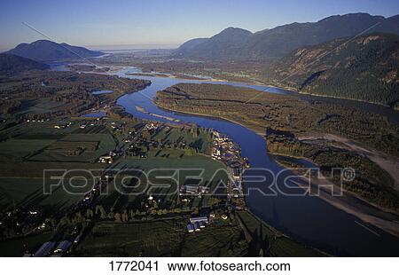 Aerial view of river landscape with settlement View Large Photo Image Stock Image - Aerial view of river landscape with settlement. Fotosearch