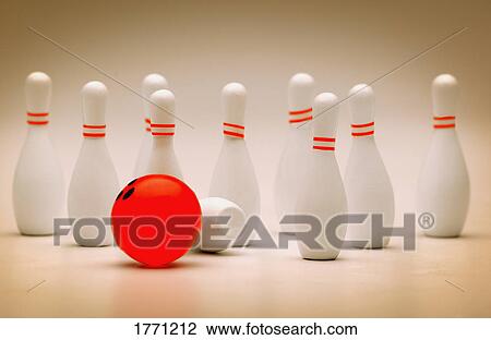 Stock Image - Bowling Ball and skittles. Fotosearch