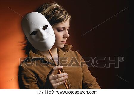 Caucasian woman with white mask View Large Photo Image Stock Photo - Caucasian woman with white mask. Fotosearch