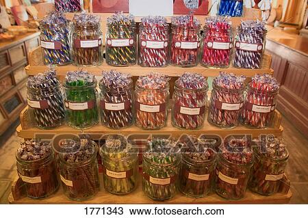 Jars of candy sticks View Large Photo Image Stock Image - Jars of candy sticks. Fotosearch