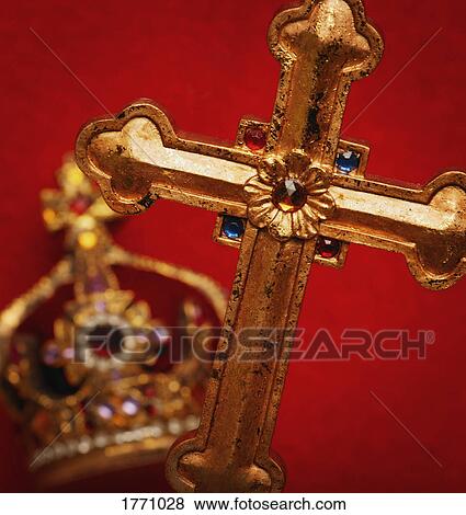 Stock Photo - Jeweled cross and crown. Fotosearch