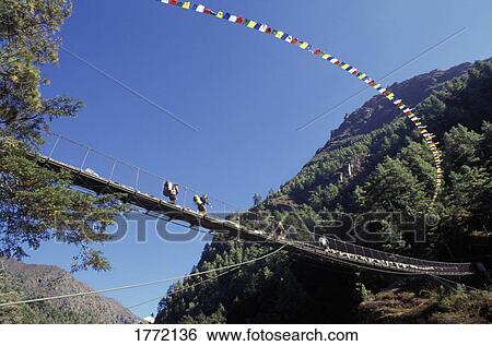 People walking across a rope bridge View Large Photo Image Stock Photograph - People walking across a rope bridge. Fotosearch